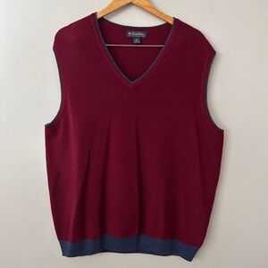 Brooks Brothers Sweater Vest Mens XL‎ Red V Neck Extra Fine Italian Merino Wool
